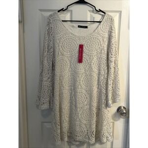 NWT Mechant‎ Crochet Lined Ivory Dress with Bell Sleeves Size XL Boho